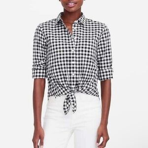 J Crew Black and White Checkered Women's Knot Top